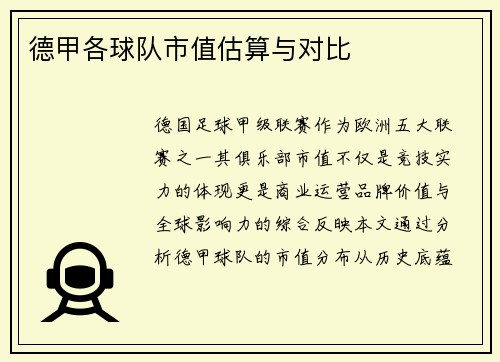 德甲各球队市值估算与对比